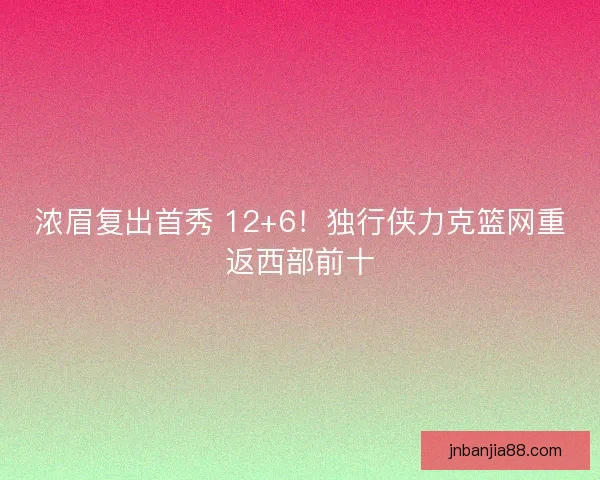 浓眉复出首秀 12+6！独行侠力克篮网重返西部前十